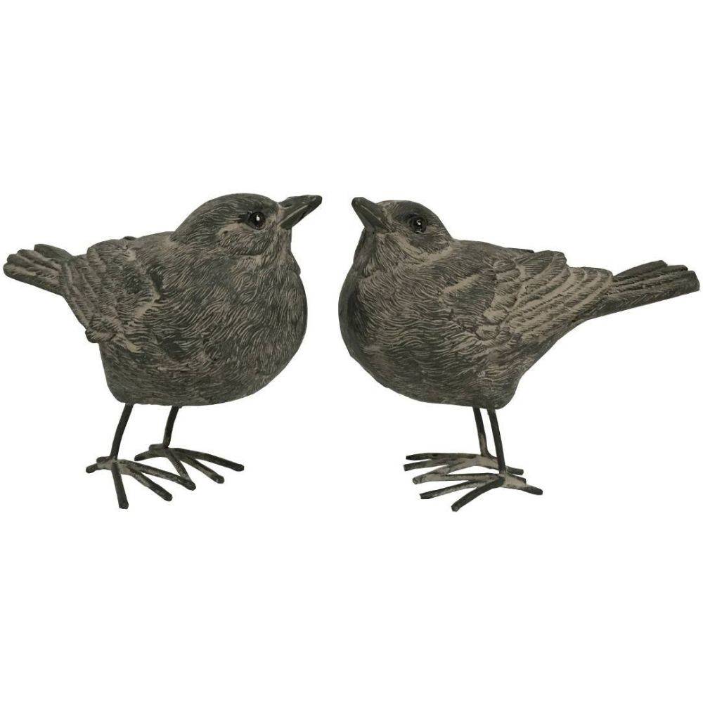 Chemin De Campagne - Set de deux oiseaux en résine vieillie grise 9 x 5 x 9 cm Chemin de campagne - Imagen 1