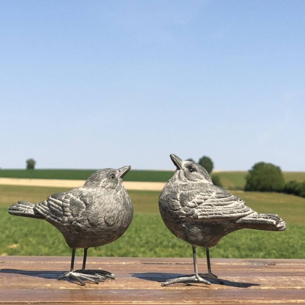 Chemin De Campagne - Set de deux oiseaux en résine vieillie grise 9 x 5 x 9 cm Chemin de campagne - Imagen 3