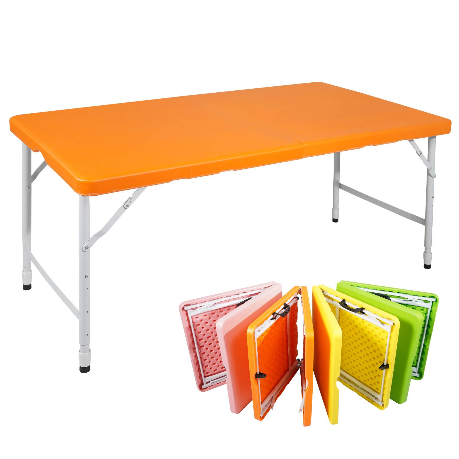 Table pliante robuste 125cm, portable avec poignée, hauteur réglable, camping extérieur, charge 135kg (orange) - Image 1