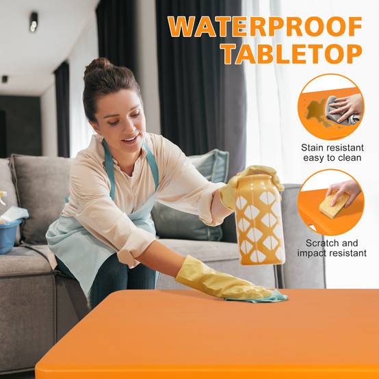 Table pliante robuste 125cm, portable avec poignée, hauteur réglable, camping extérieur, charge 135kg (orange) - Image 3