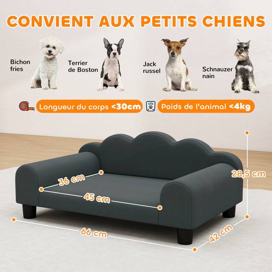 Canapé pour chien, canapé pour animal de compagnie avec dossier et accoudoirs, respirant, 66 x 42 x 28,5 cm, gris foncé - Image 5