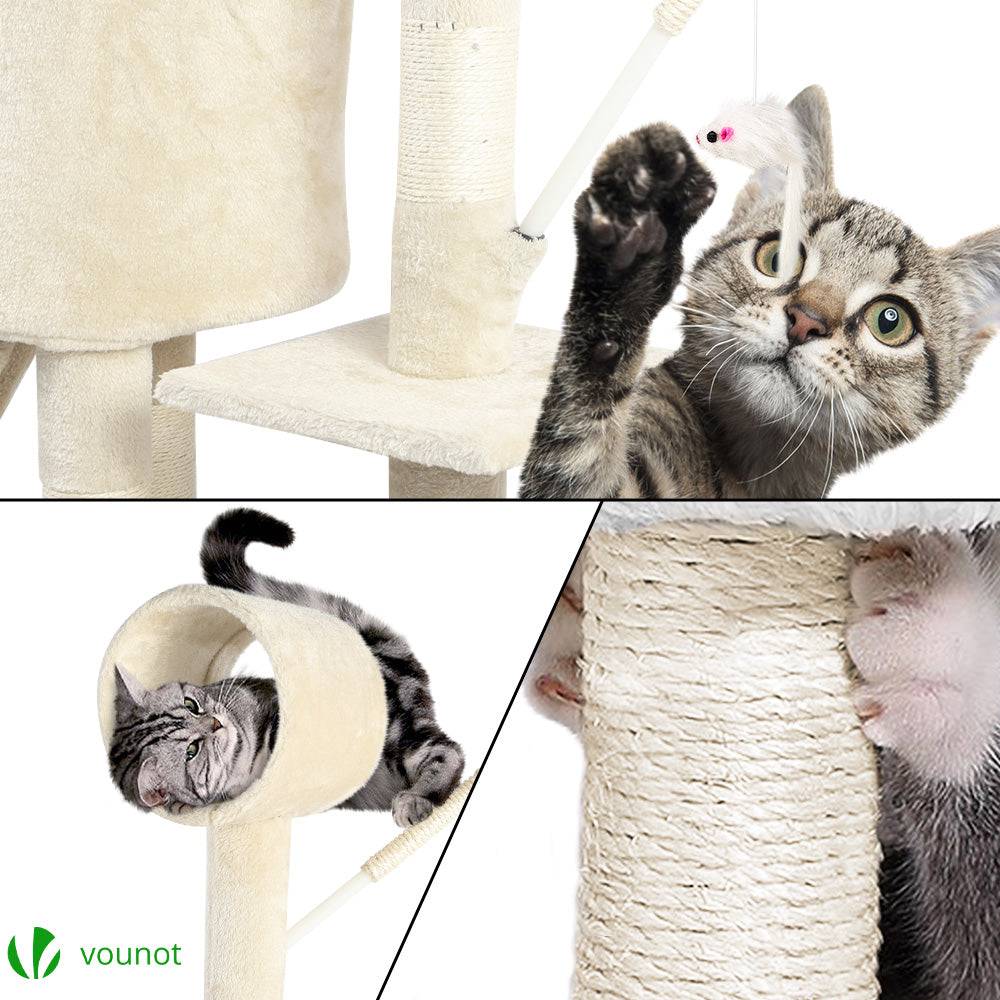 Vounot - Arbre à chat 154cm avec griffoir, niche et plateforme - Beige - Arbre à grimper pour chats - VOUNOT® - Image 3