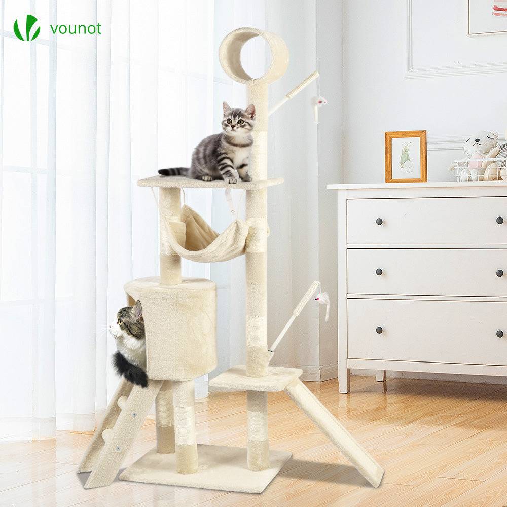 Vounot - Arbre à chat 154cm avec griffoir, niche et plateforme - Beige - Arbre à grimper pour chats - VOUNOT® - Image 2