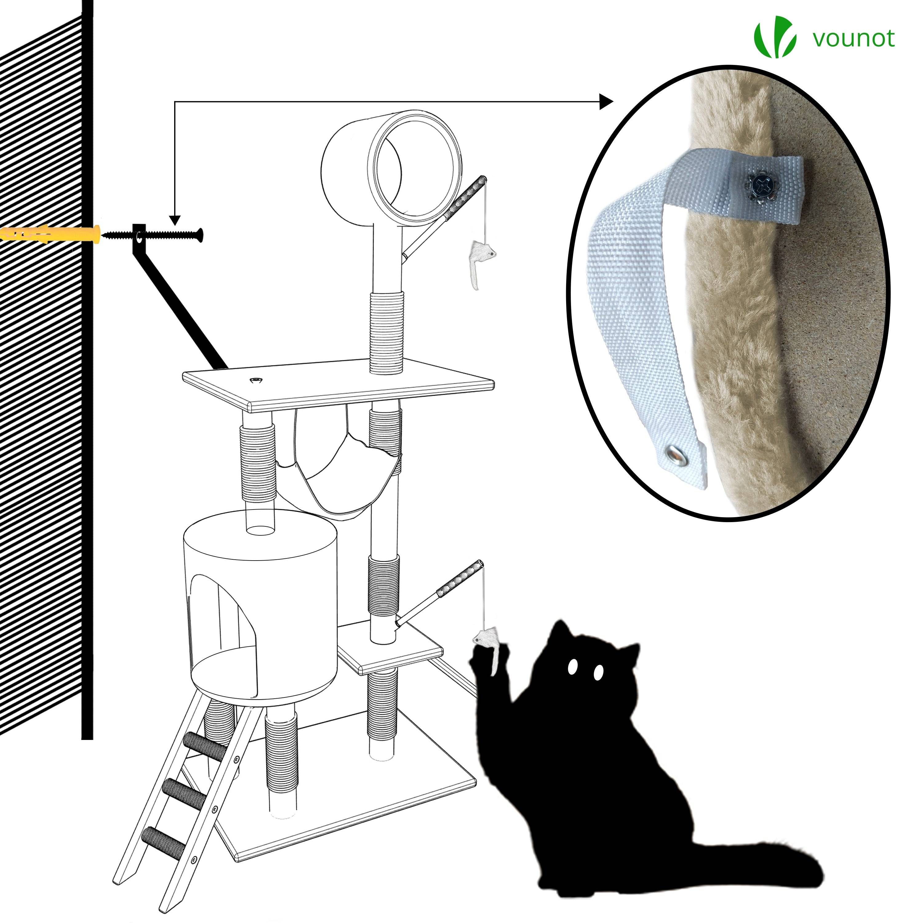Vounot - Arbre à chat 154cm avec griffoir, niche et plateforme - Beige - Arbre à grimper pour chats - VOUNOT® - Image 7