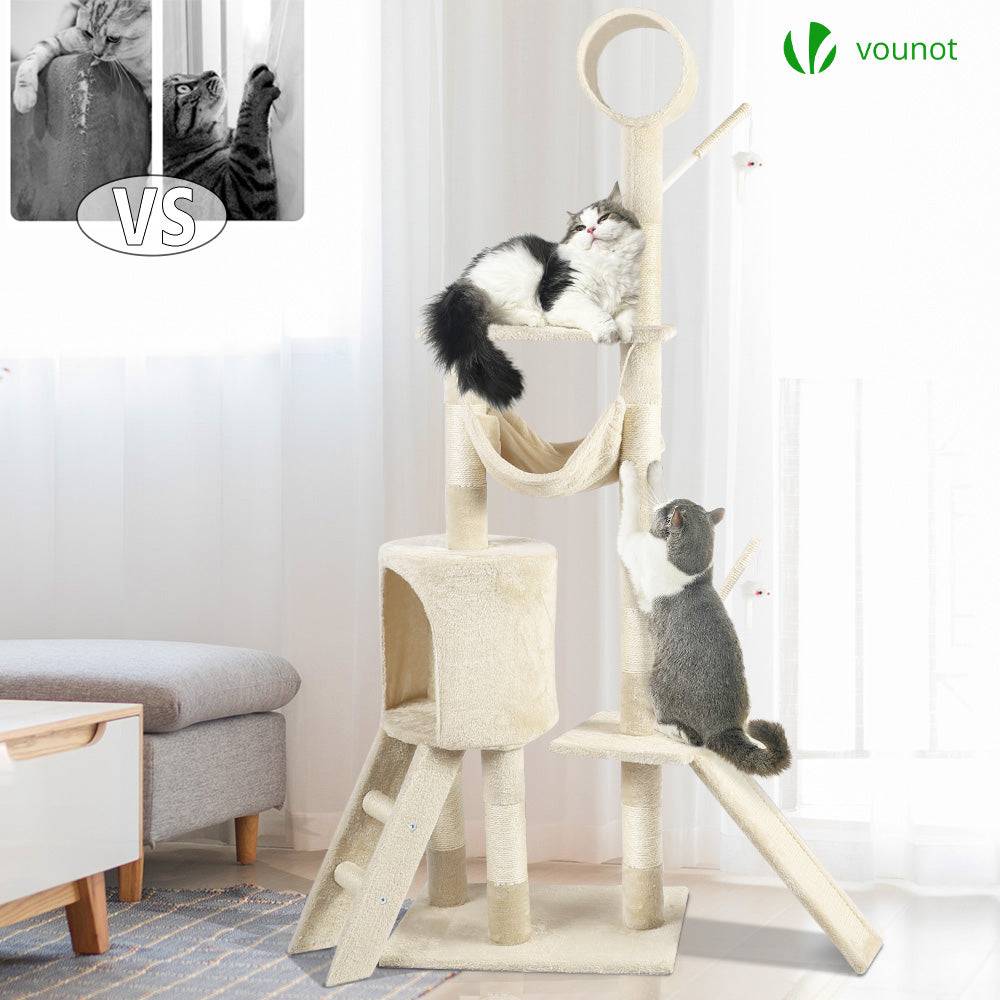 Vounot - Arbre à chat 154cm avec griffoir, niche et plateforme - Beige - Arbre à grimper pour chats - VOUNOT® - Image 5
