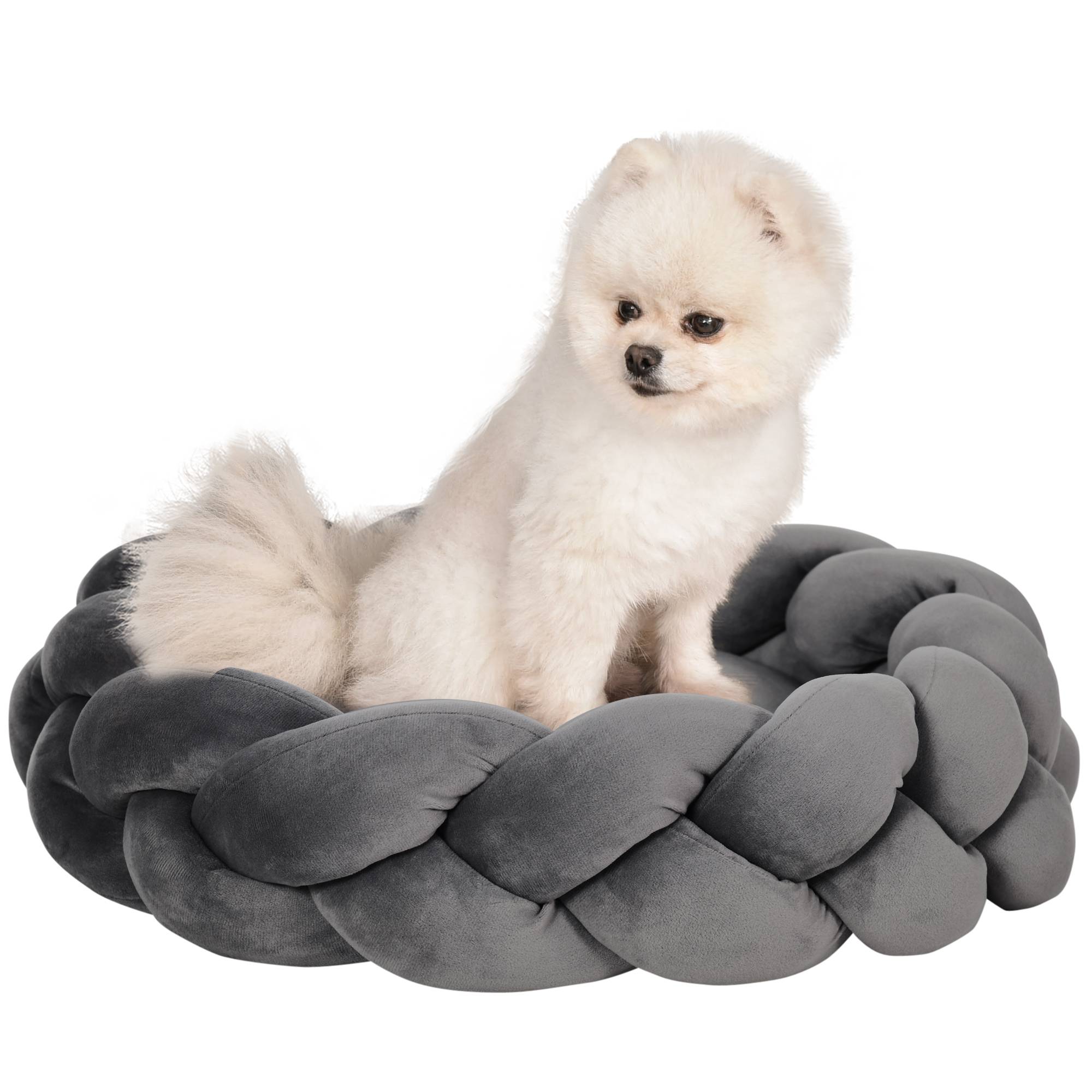 Sans Marque - Petit panier chien lavable coussin séparé corde coton 55x55x14 cm gris