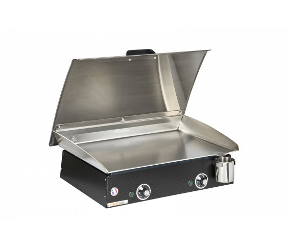 Pack comprenant une plancha électrique LUX 600 Carbon avec son couvercle et 2 ustensiles