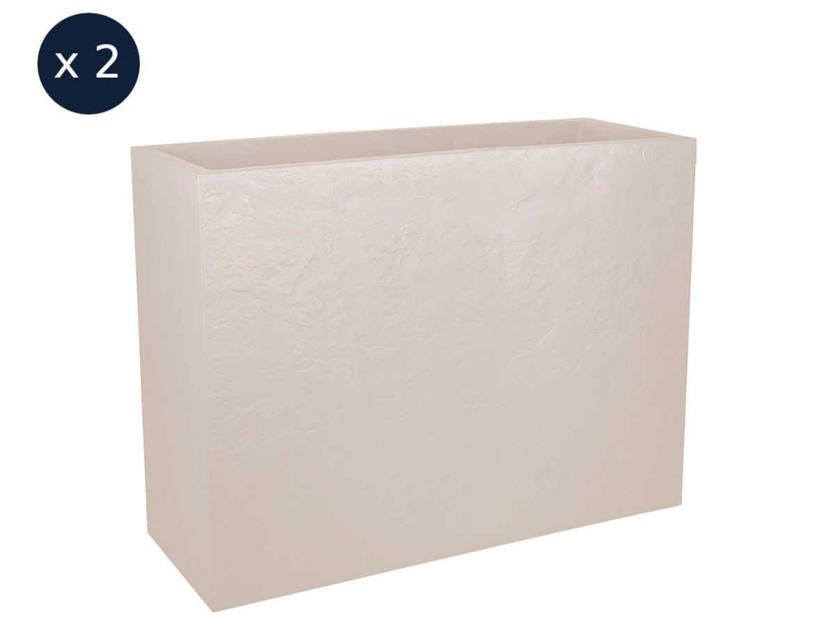 Eda - 2 Jardinières rectangulaire Volcania effet pierre 63 L - Beige calcaire - Eda