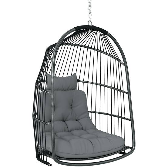 ComfortXL - Fauteuil suspendu résine tressée acier gris foncé 74 x 68 x 105 cm pliable avec coussin charge 150 kg - Image 10