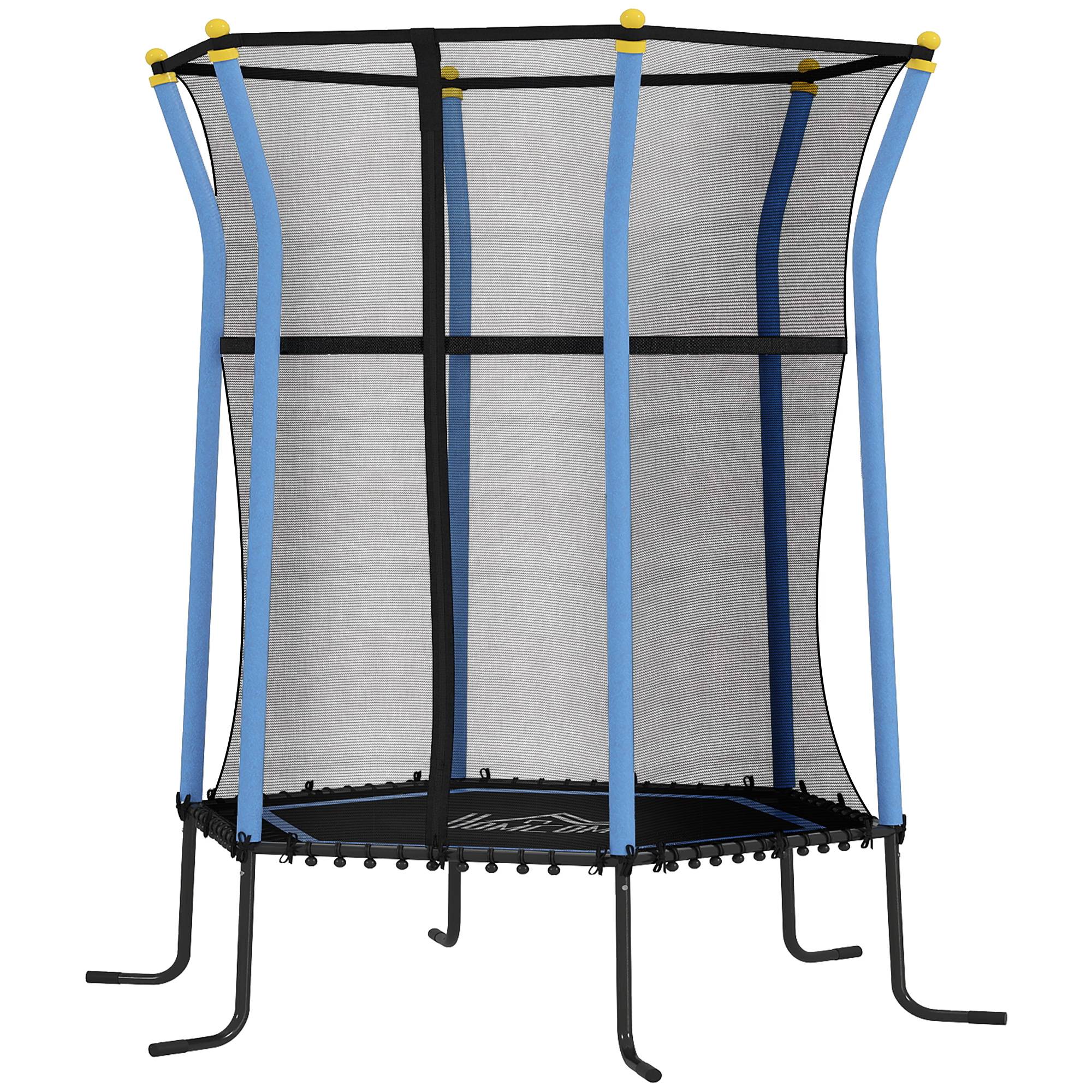 Trampoline pour enfant Ø 1,63 x 1,9 m filet de sécurité porte zippée 6 poteaux rembourrés inclus bleu noir - Image 2