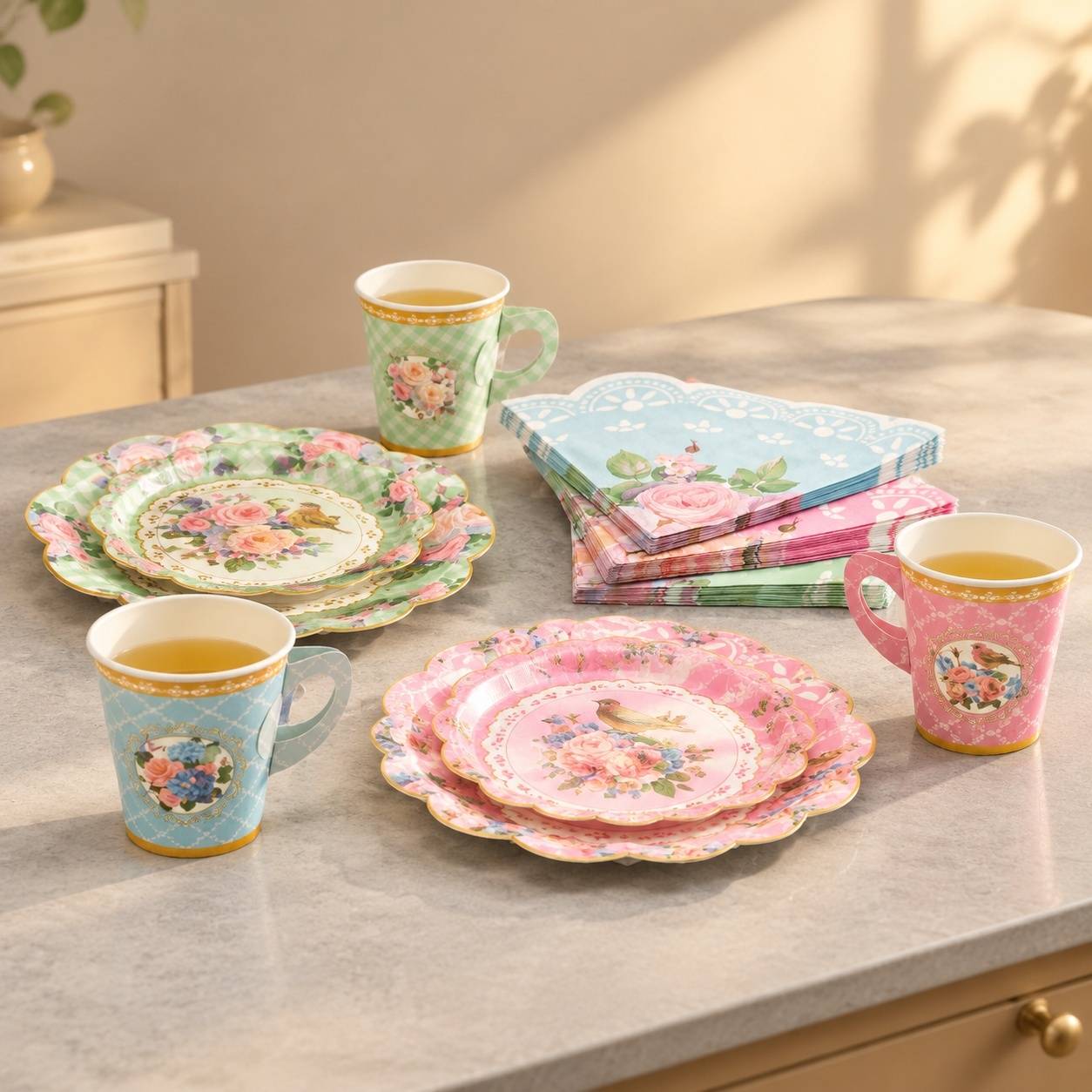 Service à Thé Jetable Papier 204 Pièces Assiettes Tasses avec Anses Fête - Image 7
