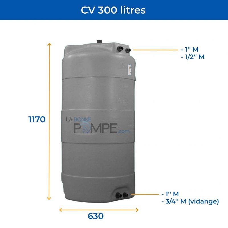 Cuve récupération eau de pluie 300L - Réservoir aérien vertical Gris - Polyéthylène - ELBI CV - Image 2