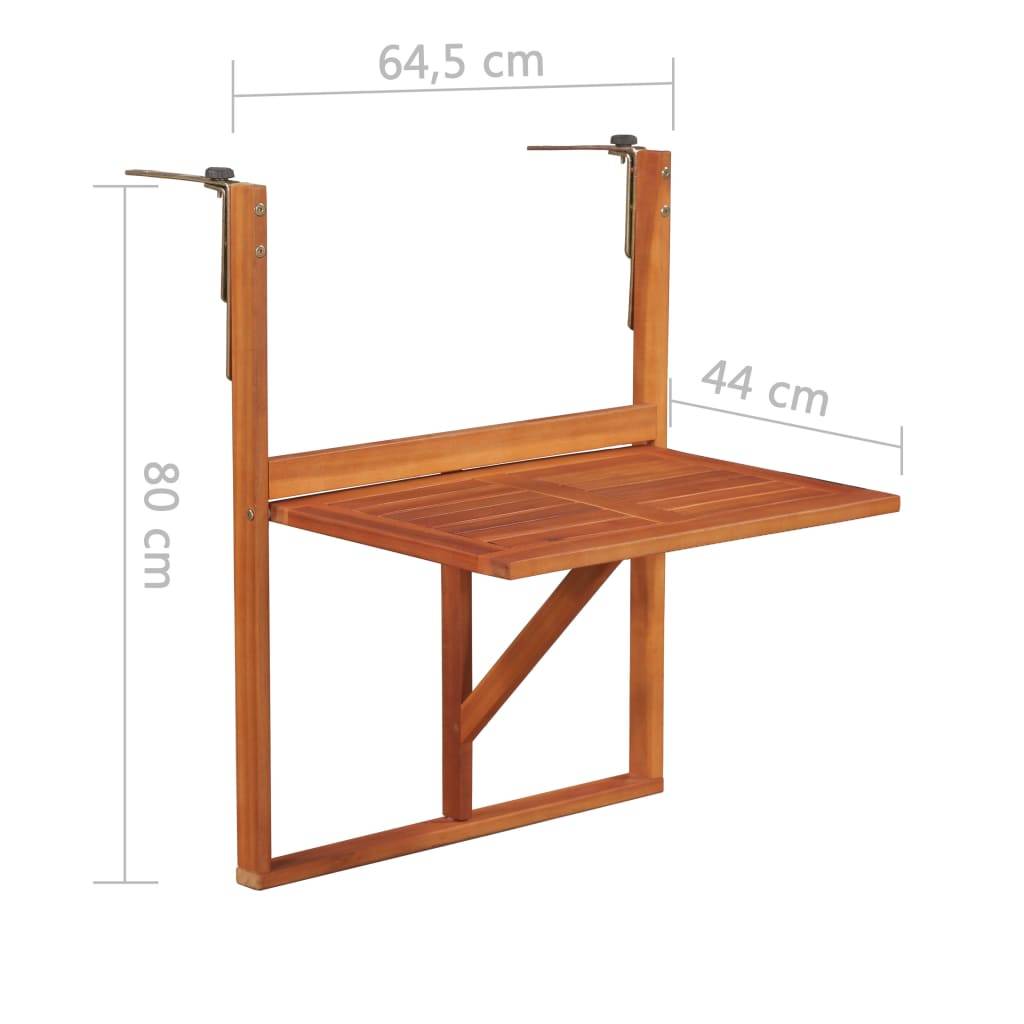 Vidaxl - Table suspendue de balcon 64,5x44x80 cm Bois d'acacia massif vidaXL 44118 - Imagen 3