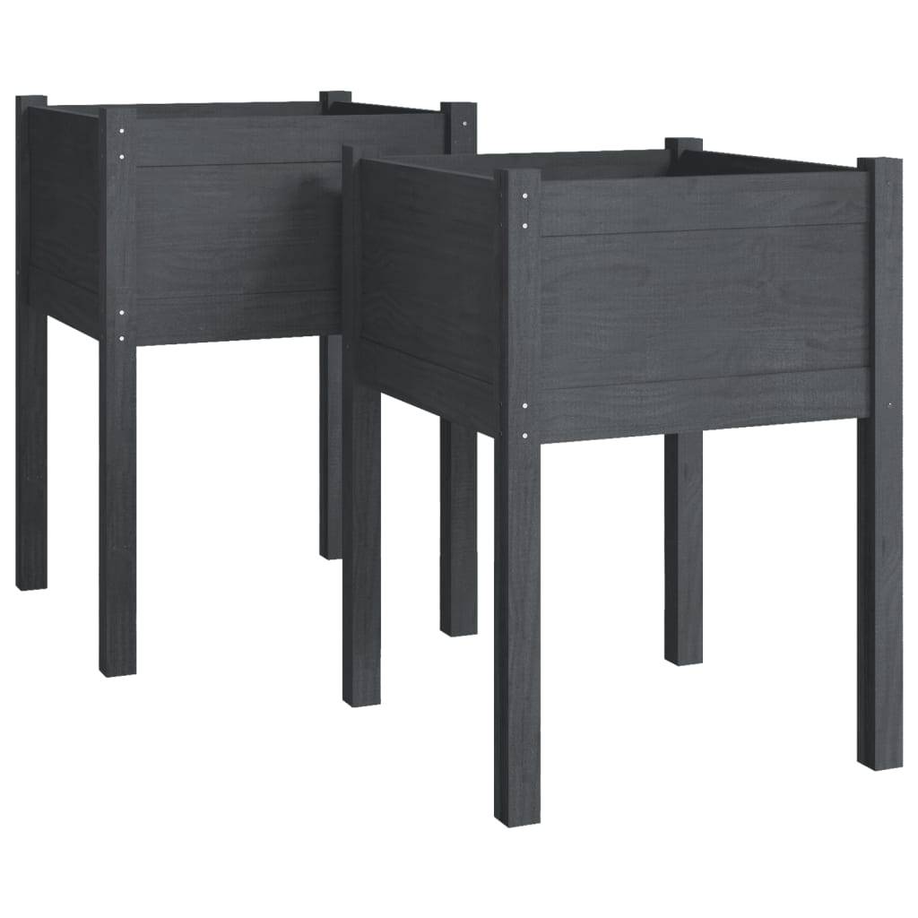 Maison Chic - Lot de 2 Jardinières, Bac à fleurs, Pot de fleurs Gris 50x50x70 cm Bois de pin massif - Imagen 1