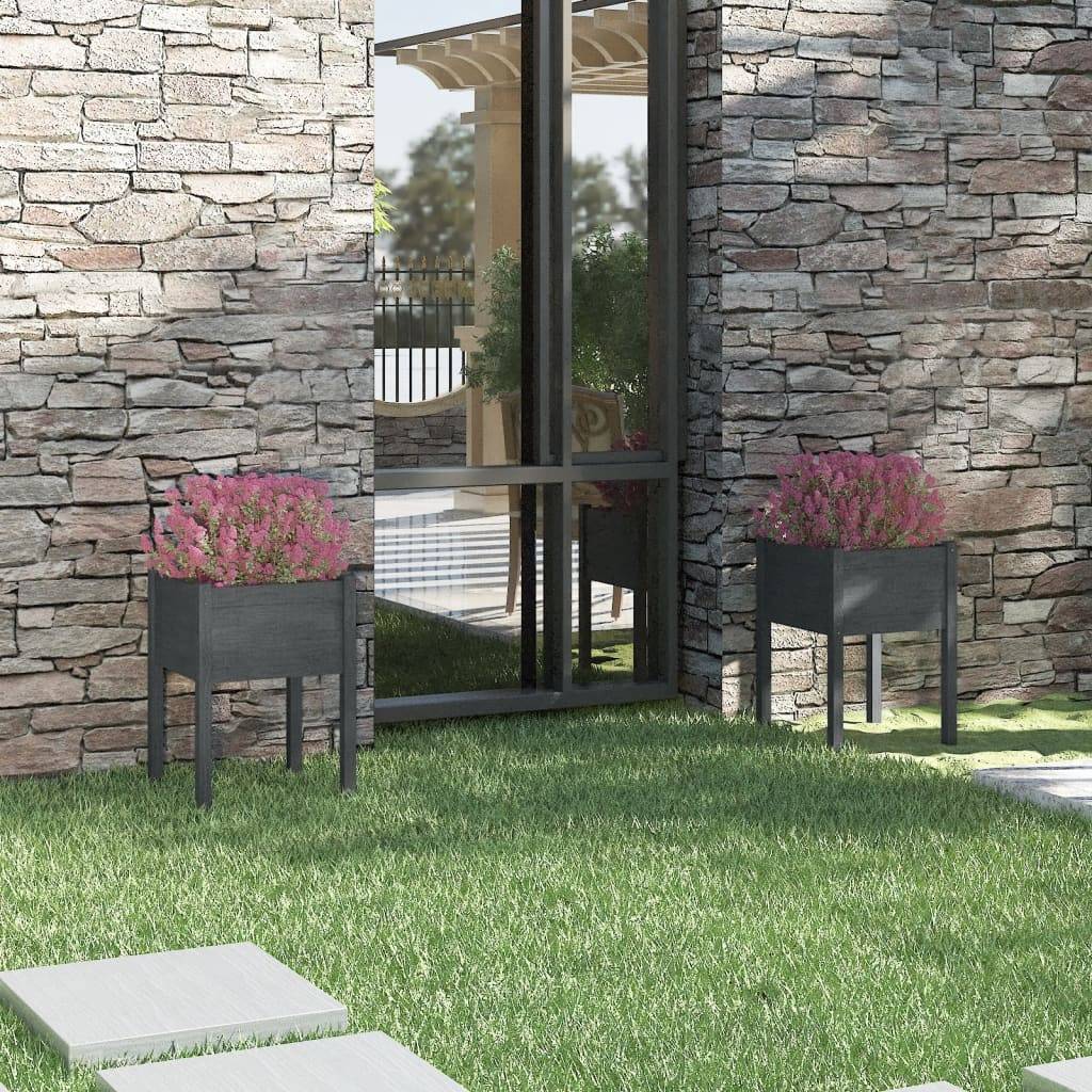 Maison Chic - Lot de 2 Jardinières, Bac à fleurs, Pot de fleurs Gris 50x50x70 cm Bois de pin massif - Imagen 2