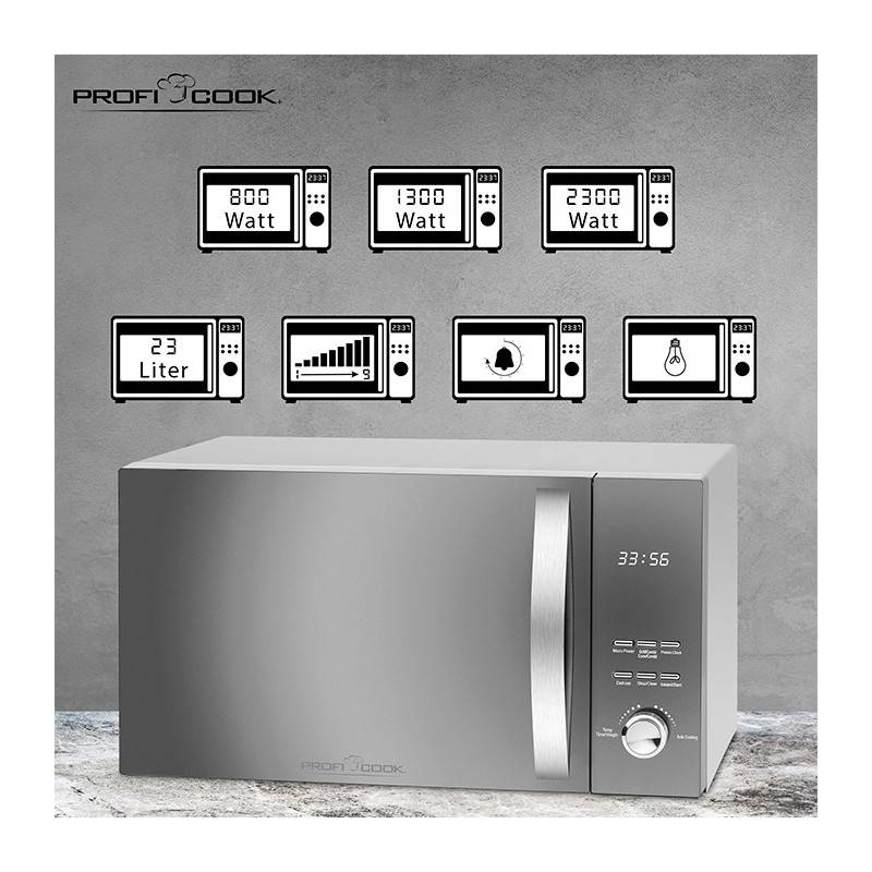 Micro-ondes avec gril et convection 3en1 23L 2300W  PC-MWG 1176H Silver Proficook - Image 4
