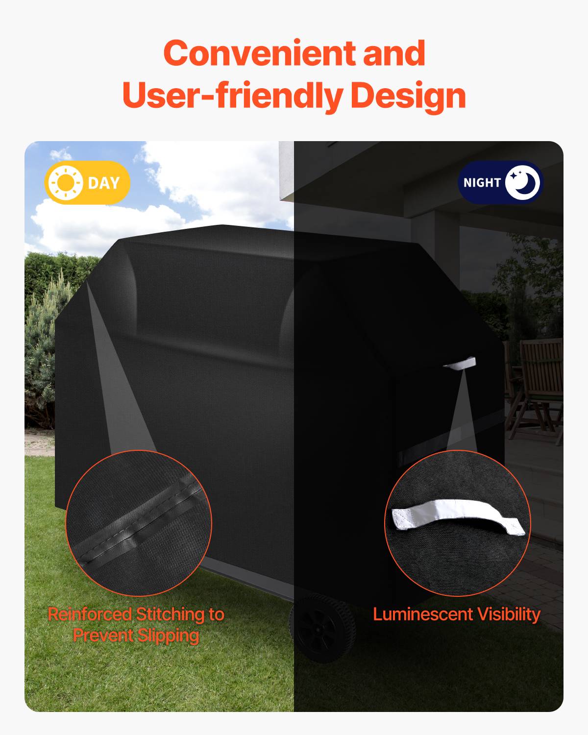 VEVOR Housse barbecue 1700mm, polyester 600D, imperméable, sangles, noir. - Image 5