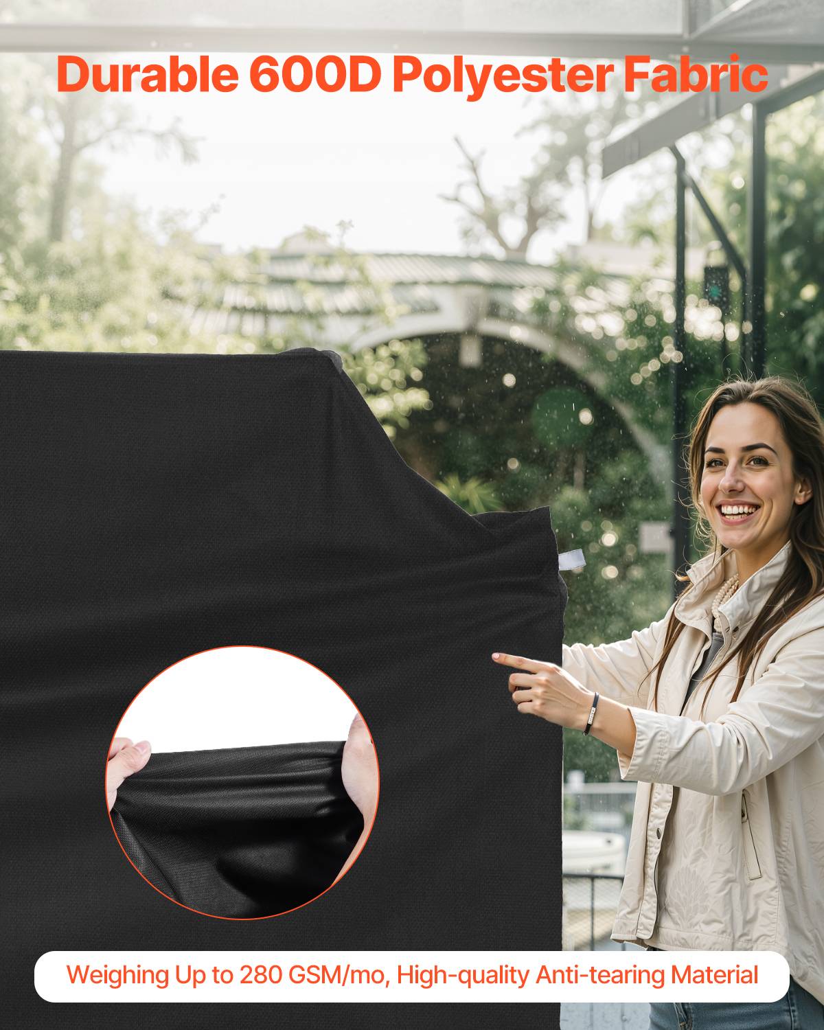 VEVOR Housse barbecue 1700mm, polyester 600D, imperméable, sangles, noir. - Image 2