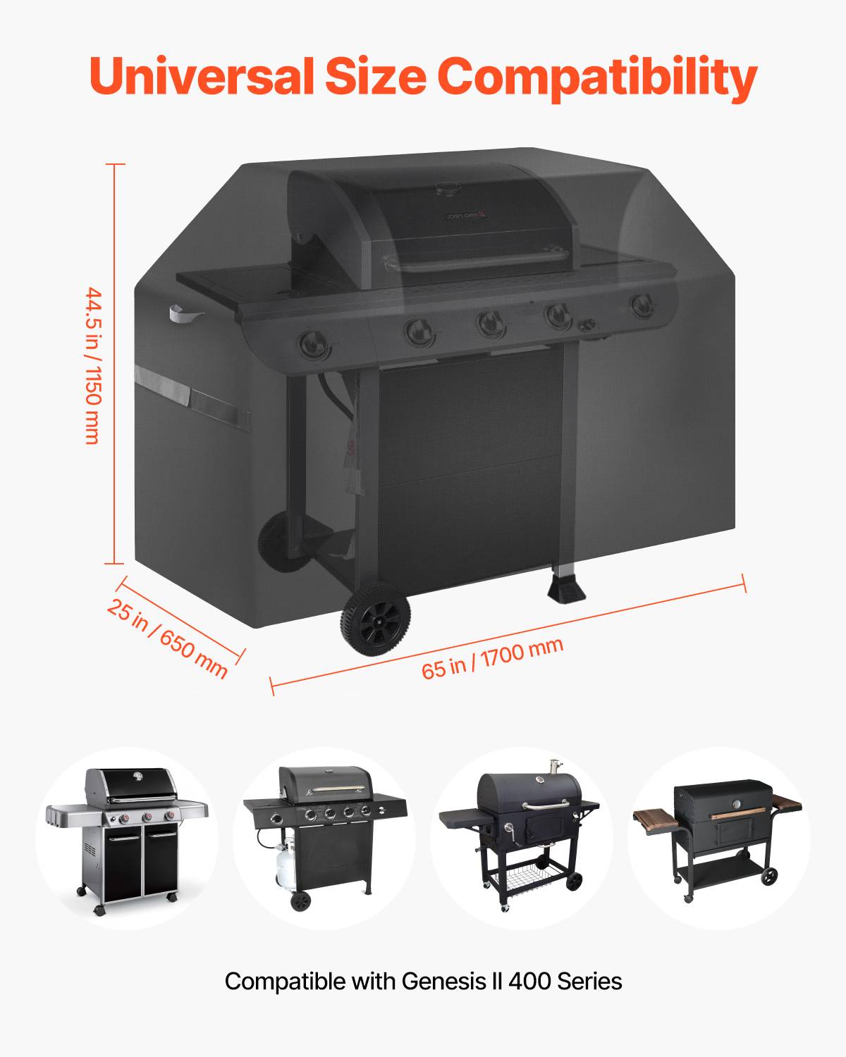 VEVOR Housse barbecue 1700mm, polyester 600D, imperméable, sangles, noir. - Image 4