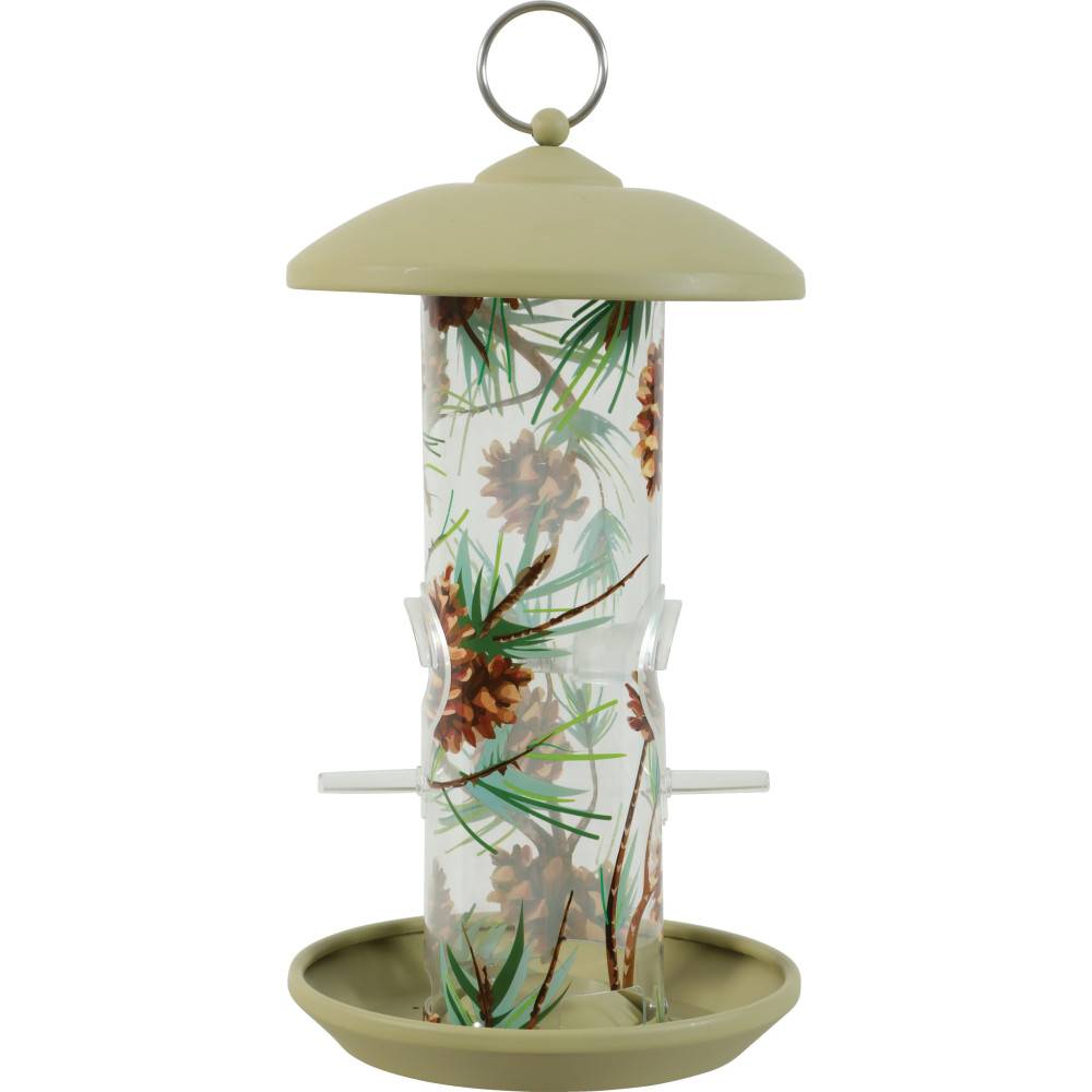 Zolux - Comedero silo de plástico con 2 perchas decorado verde para pájaros - Imagen 1