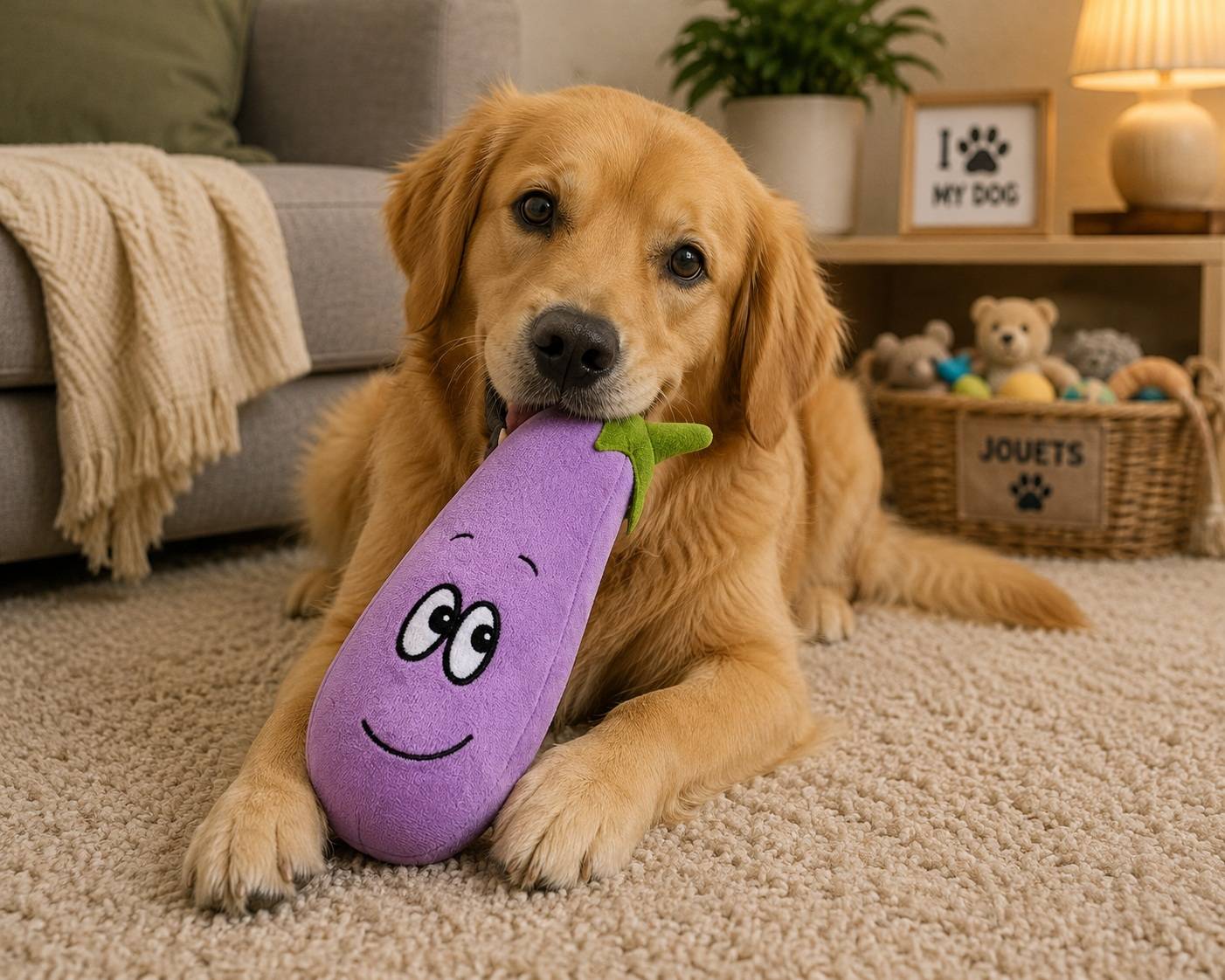 Jeu en peluche aubergine pour chien 25cm - Image 2
