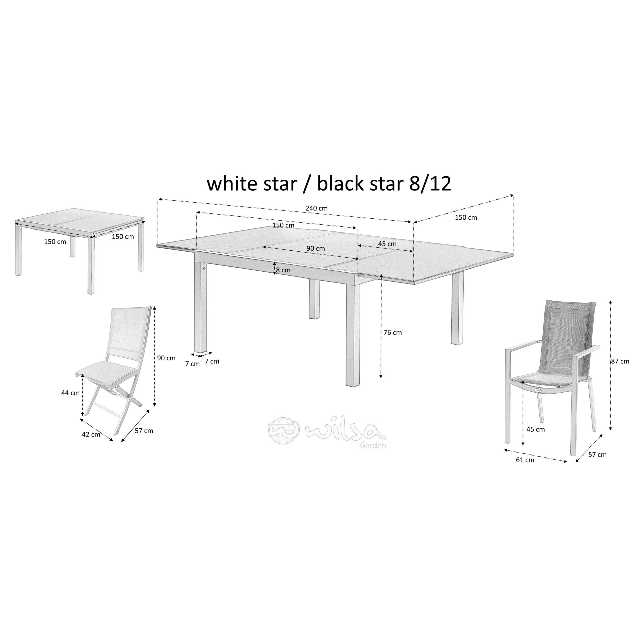 Wilsa Garden - Ensemble de jardin en aluminium blanc extensible 8/12 P WHITESTAR avec 8 fauteuils - Imagen 6