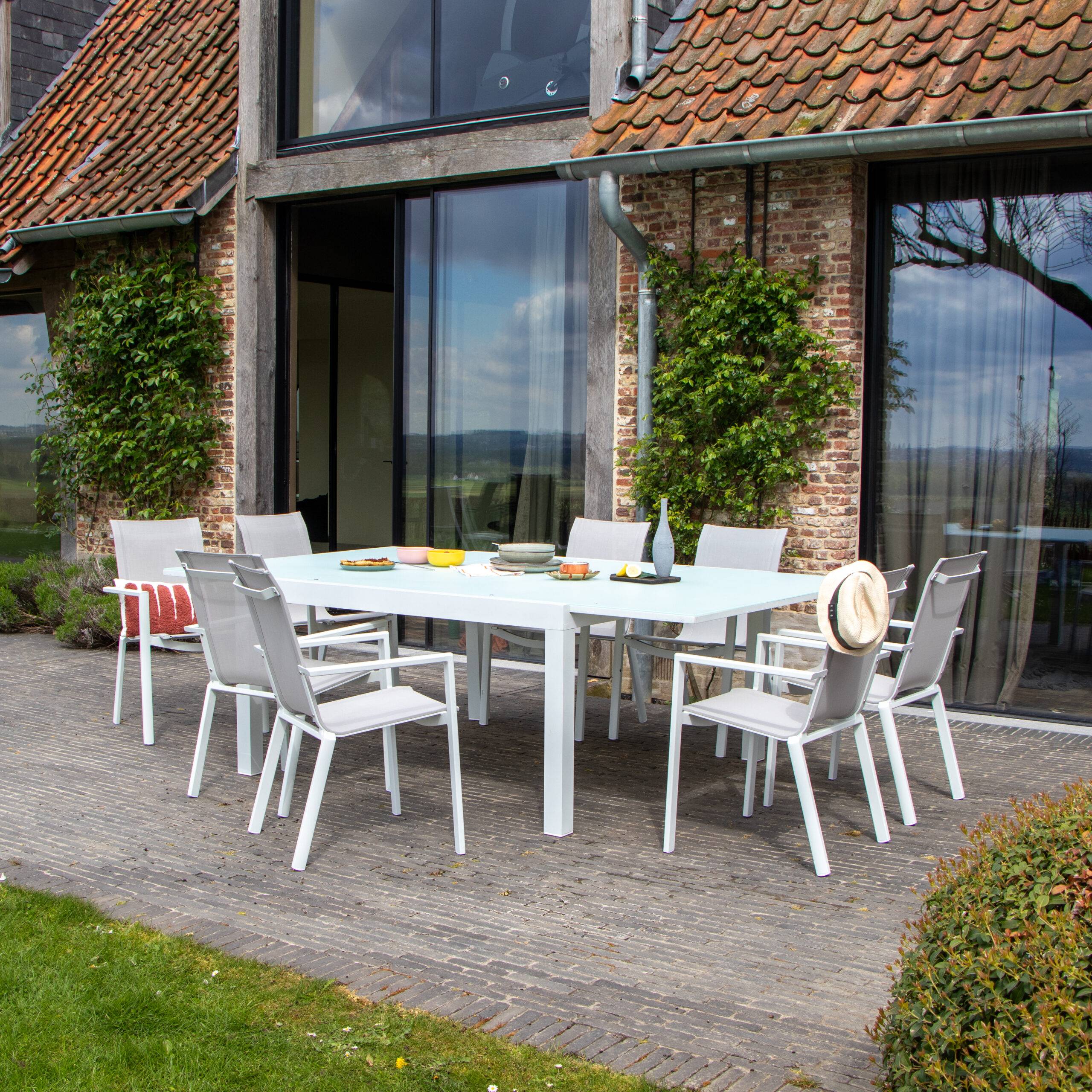 Wilsa Garden - Ensemble de jardin en aluminium blanc extensible 8/12 P WHITESTAR avec 8 fauteuils - Imagen 1