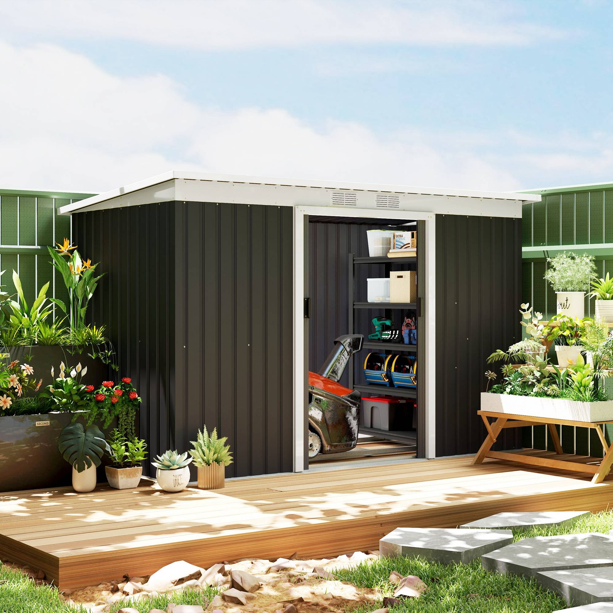ComfortXL - Abri de jardin acier galvanisé extérieur rangement outils 280x130x172cm gris foncé - ComfortXL Outdoor Living - Image 1