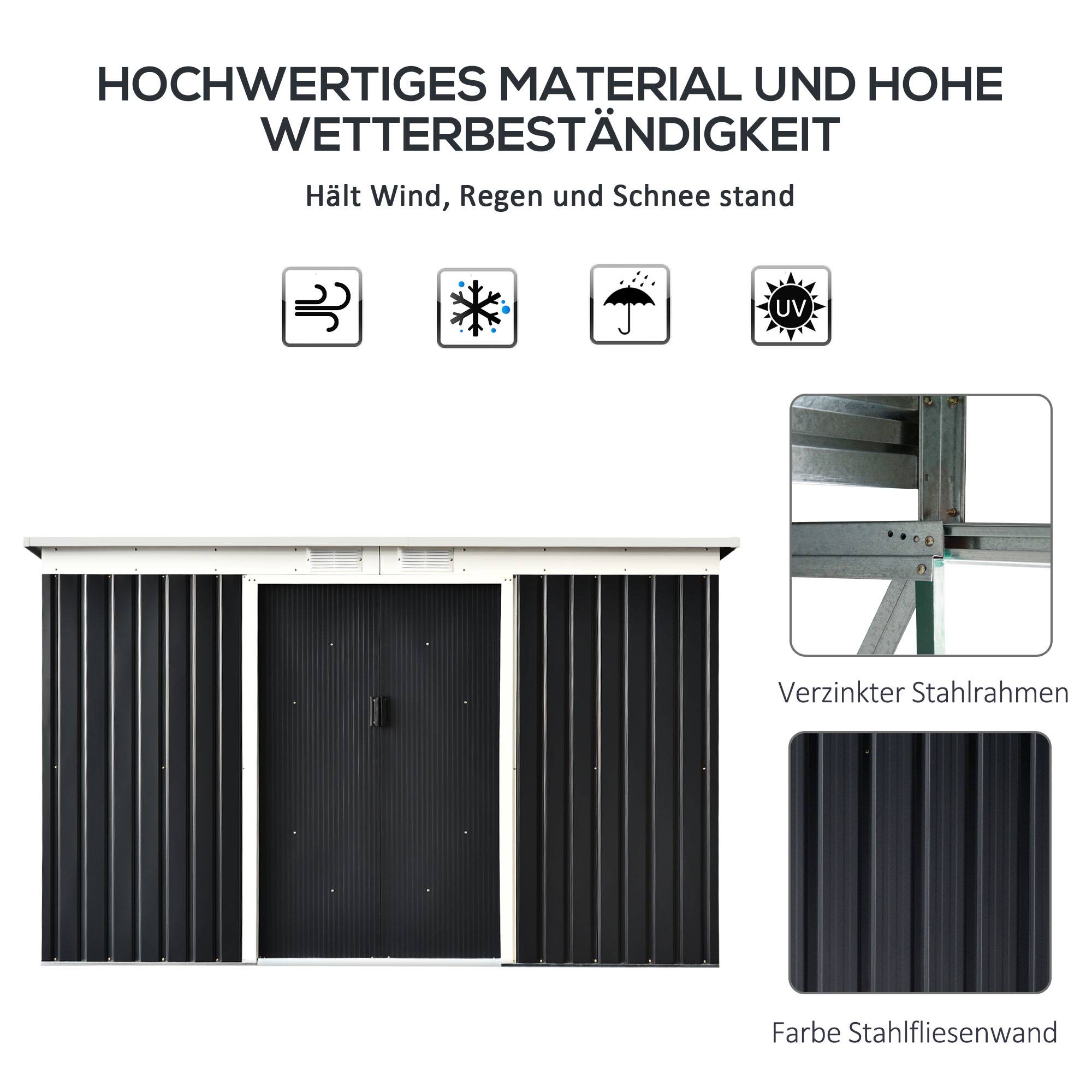 ComfortXL - Abri de jardin acier galvanisé extérieur rangement outils 280x130x172cm gris foncé - ComfortXL Outdoor Living - Image 4