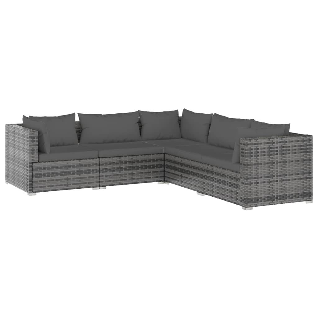 Helloshop26 - Salon de jardin meuble d'extérieur ensemble de mobilier 5 pièces avec coussins résine tressée gris - Imagen 1