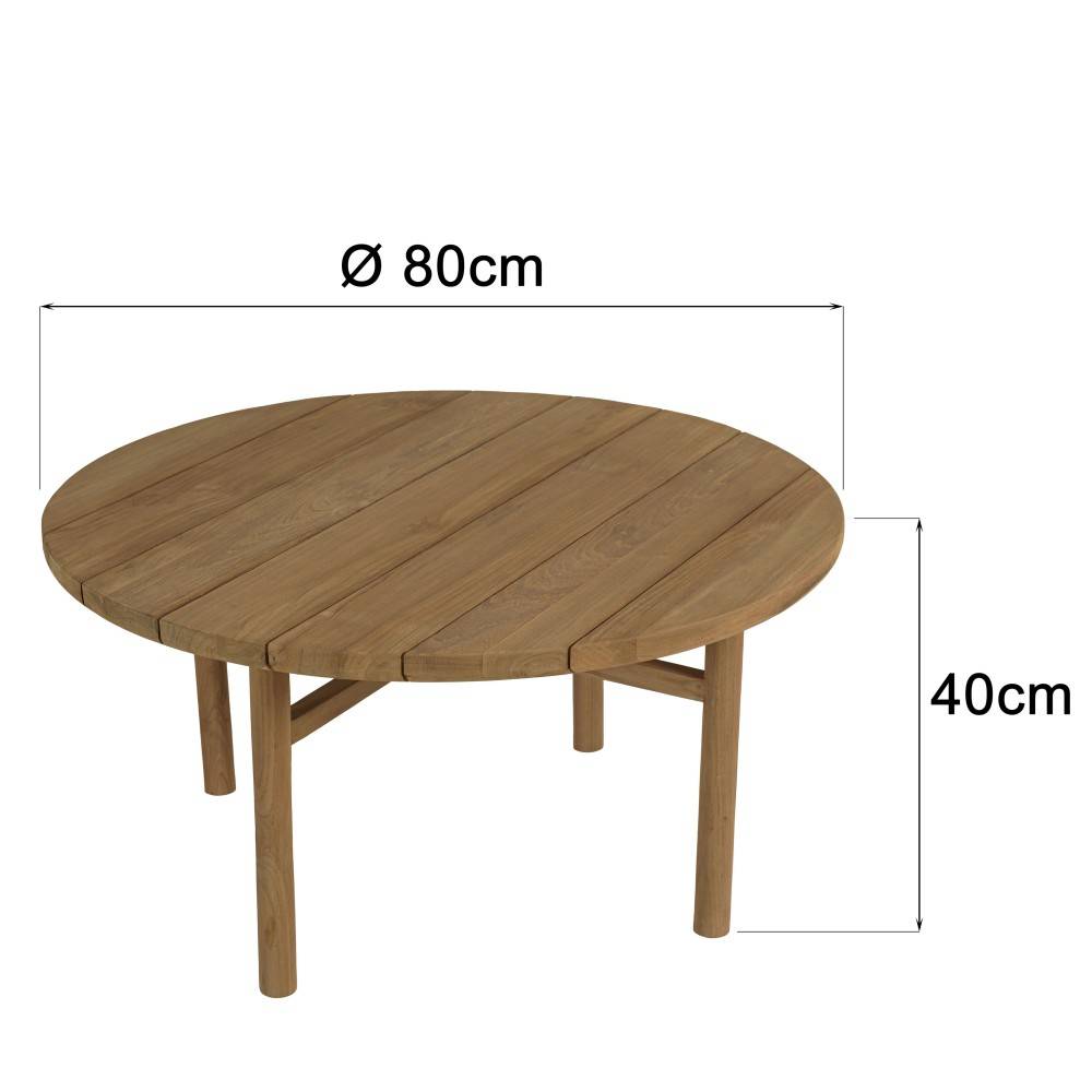 Macabane - KALLY - Table basse de jardin ronde en bois de teck recyclé naturel D80cm - Image 7