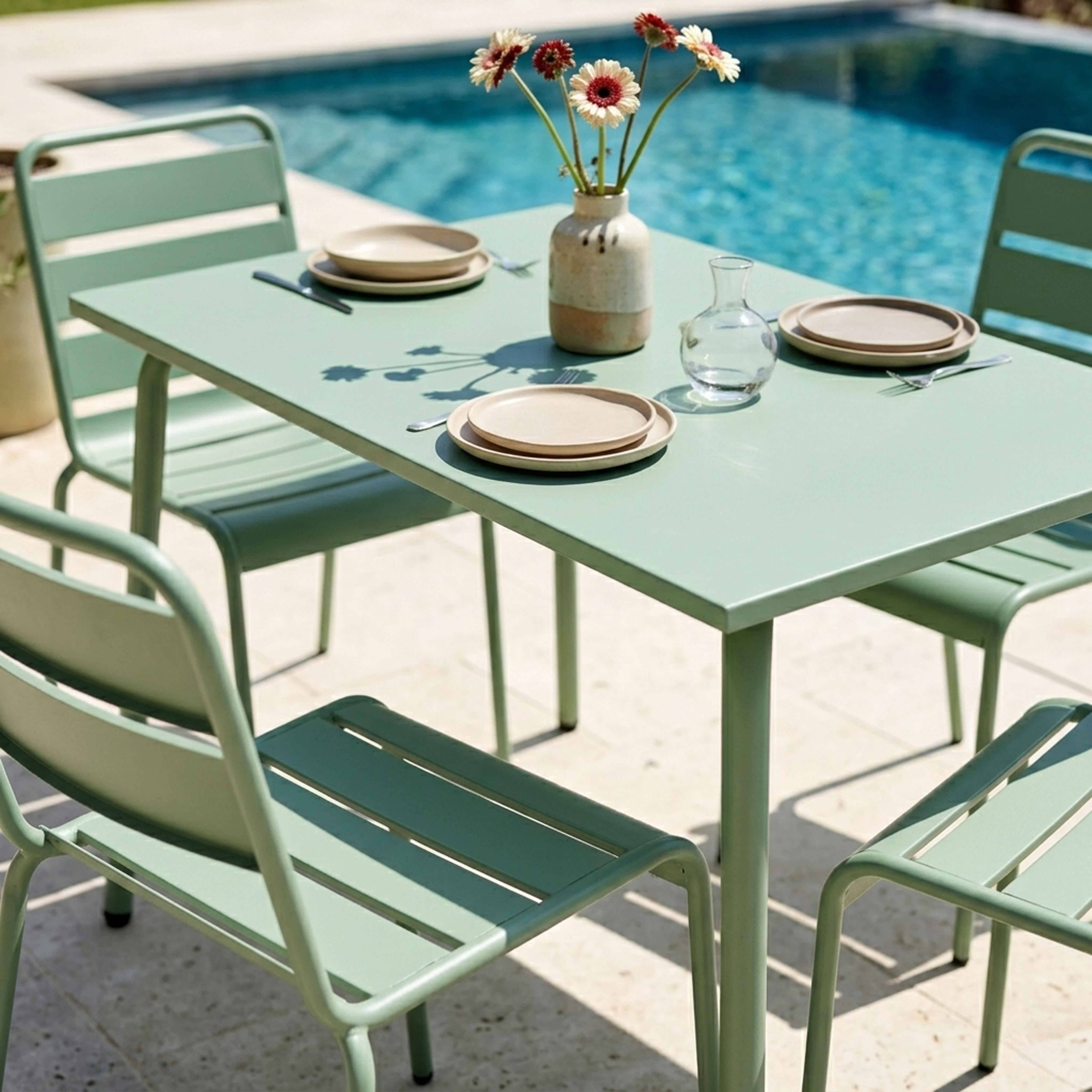 Oviala - Ensemble table de jardin en métal et 4 chaises vert sauge Palavas - Oviala - Imagen 3