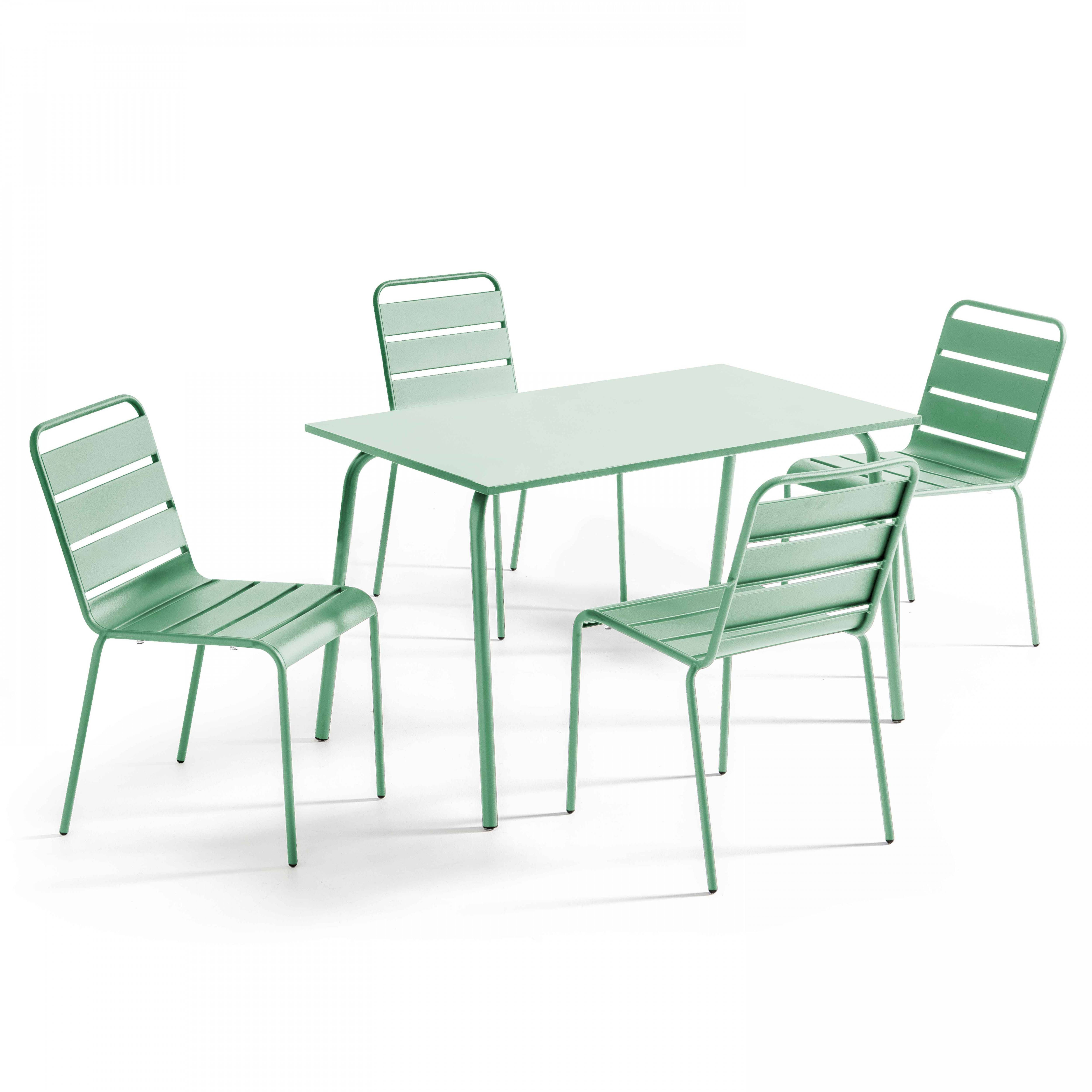 Oviala - Ensemble table de jardin en métal et 4 chaises vert sauge Palavas - Oviala - Imagen 1