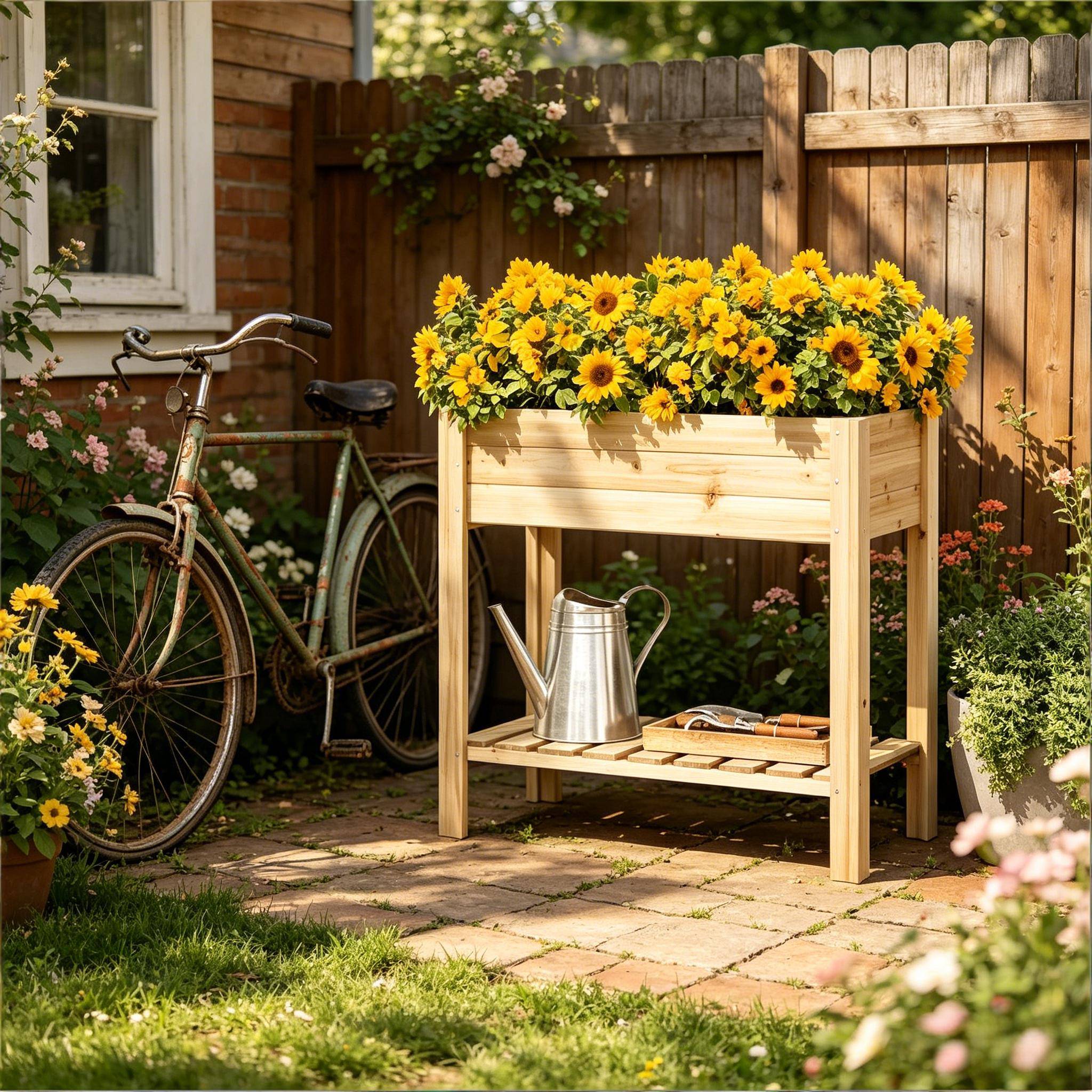 ComfortXL - Carré potager surélevé bois sapin balcon terrasse avec étagère 80x40x75cm naturel - ComfortXL Outdoor Living - Image 2