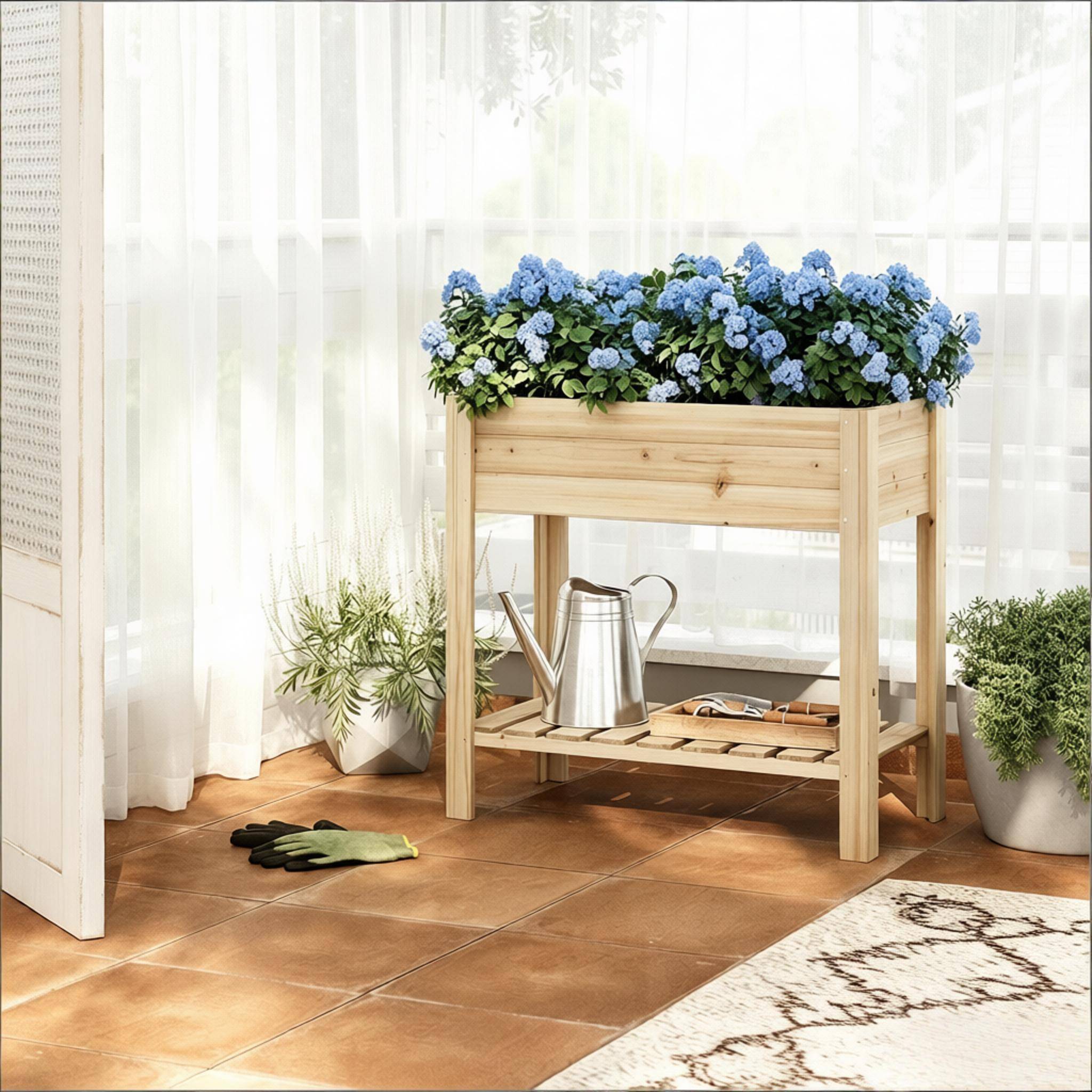 ComfortXL - Carré potager surélevé bois sapin balcon terrasse avec étagère 80x40x75cm naturel - ComfortXL Outdoor Living - Image 1