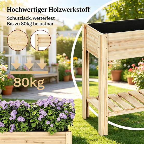 ComfortXL - Carré potager surélevé bois sapin balcon terrasse avec étagère 80x40x75cm naturel - ComfortXL Outdoor Living - Image 5