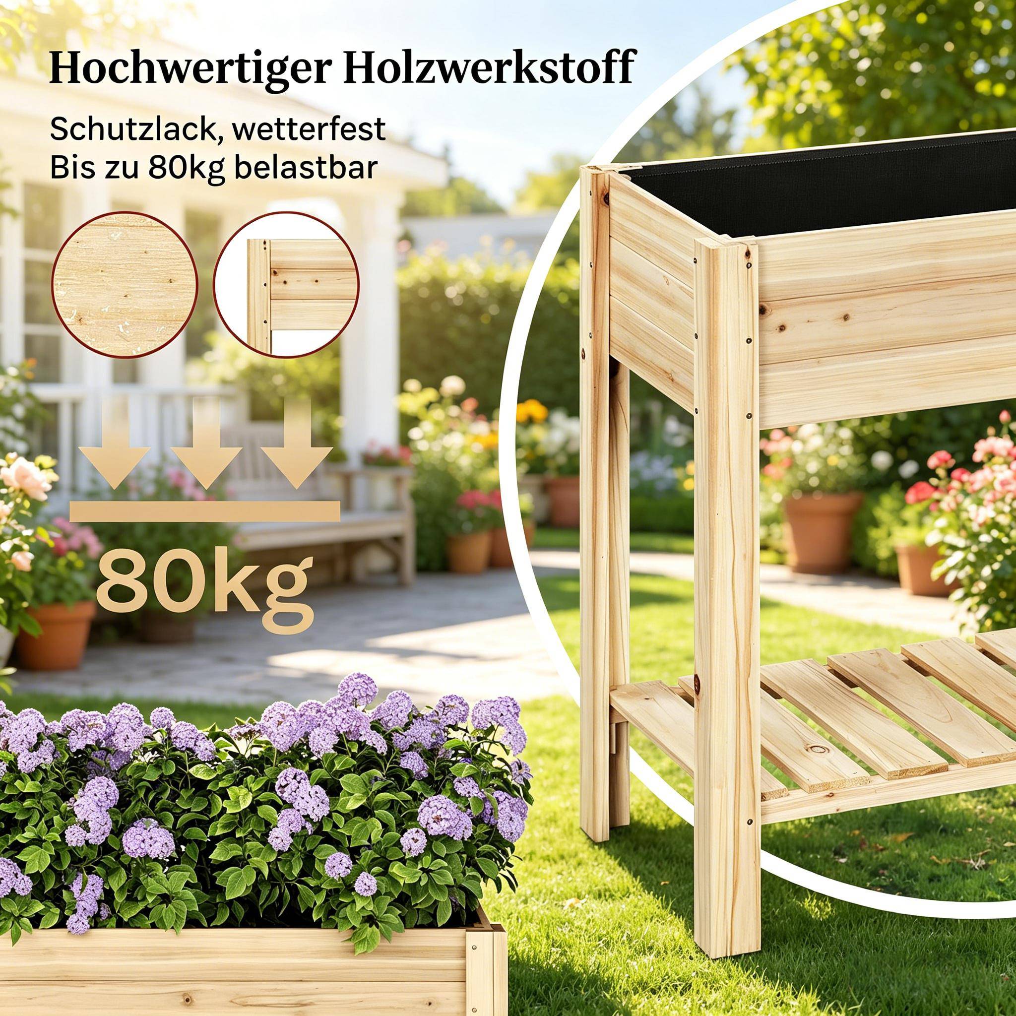 ComfortXL - Carré potager surélevé bois sapin balcon terrasse avec étagère 80x40x75cm naturel - ComfortXL Outdoor Living - Image 5