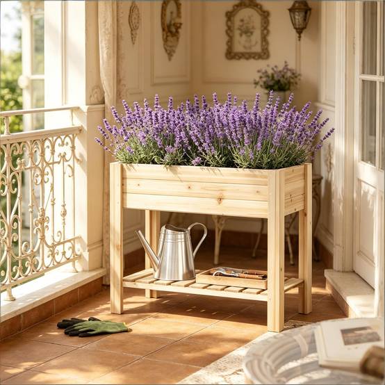 ComfortXL - Carré potager surélevé bois sapin balcon terrasse avec étagère 80x40x75cm naturel - ComfortXL Outdoor Living - Image 4