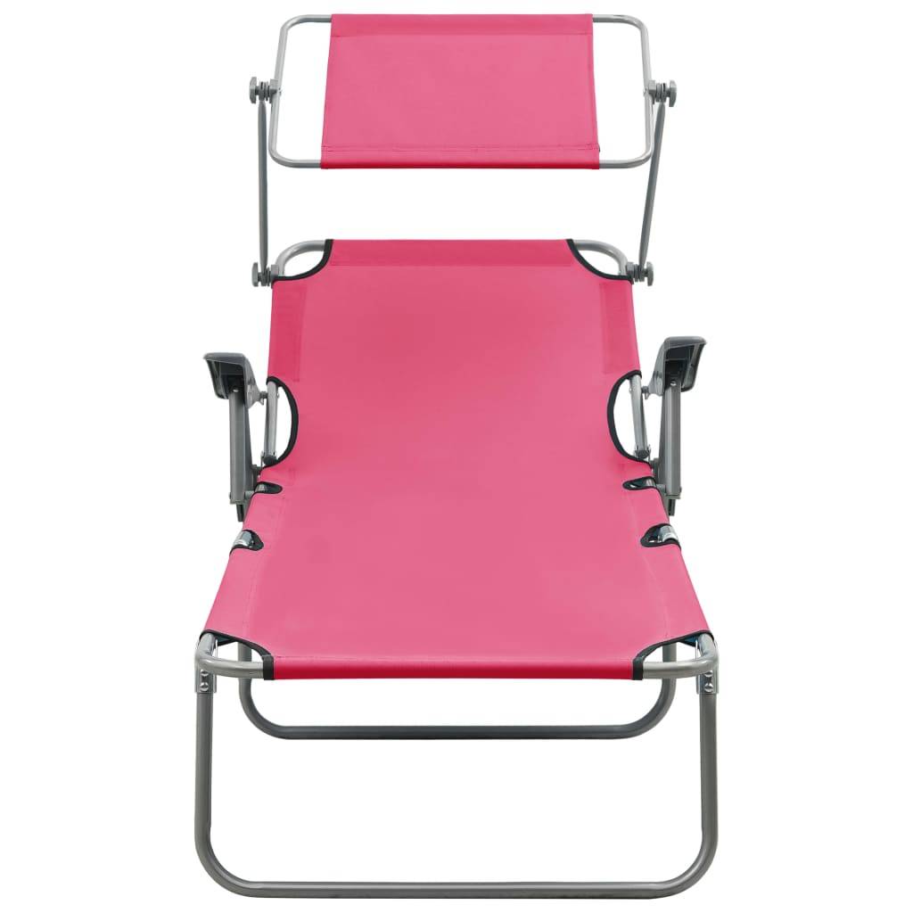 Helloshop26 - Transat chaise longue bain de soleil lit de jardin terrasse meuble d'extérieur avec auvent acier rose - Image 2