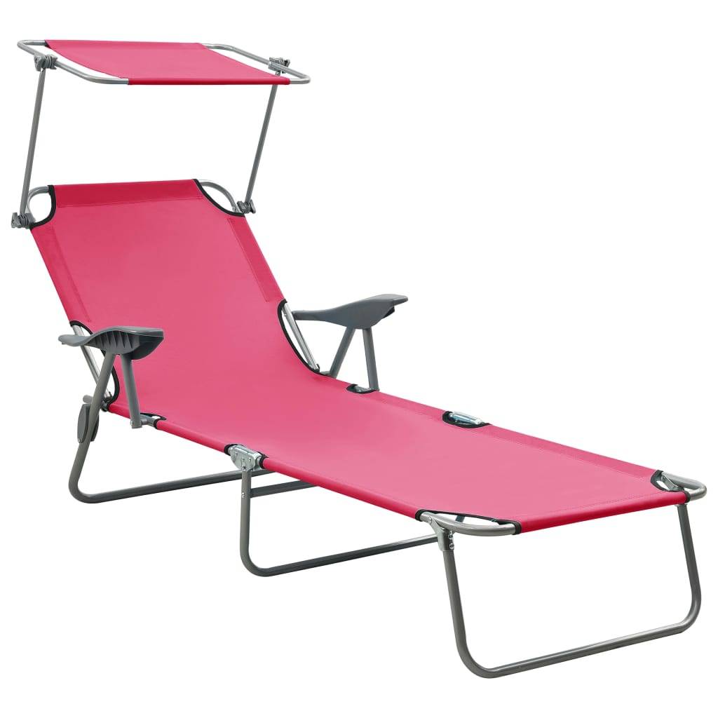 Helloshop26 - Transat chaise longue bain de soleil lit de jardin terrasse meuble d'extérieur avec auvent acier rose - Image 1