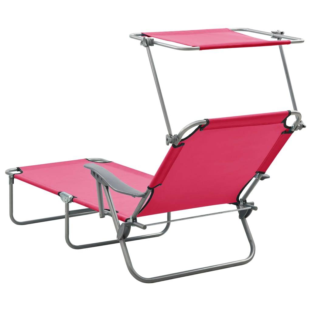 Helloshop26 - Transat chaise longue bain de soleil lit de jardin terrasse meuble d'extérieur avec auvent acier rose - Image 3
