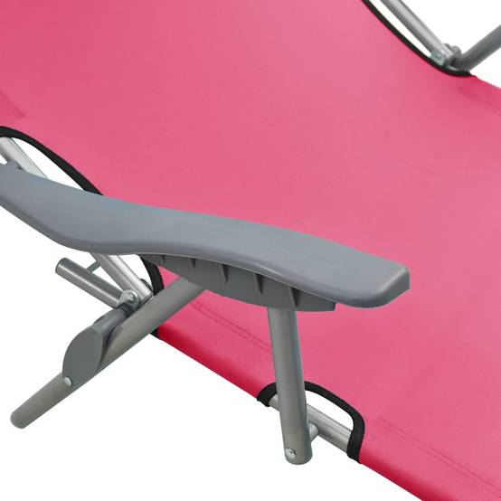 Helloshop26 - Transat chaise longue bain de soleil lit de jardin terrasse meuble d'extérieur avec auvent acier rose - Image 5