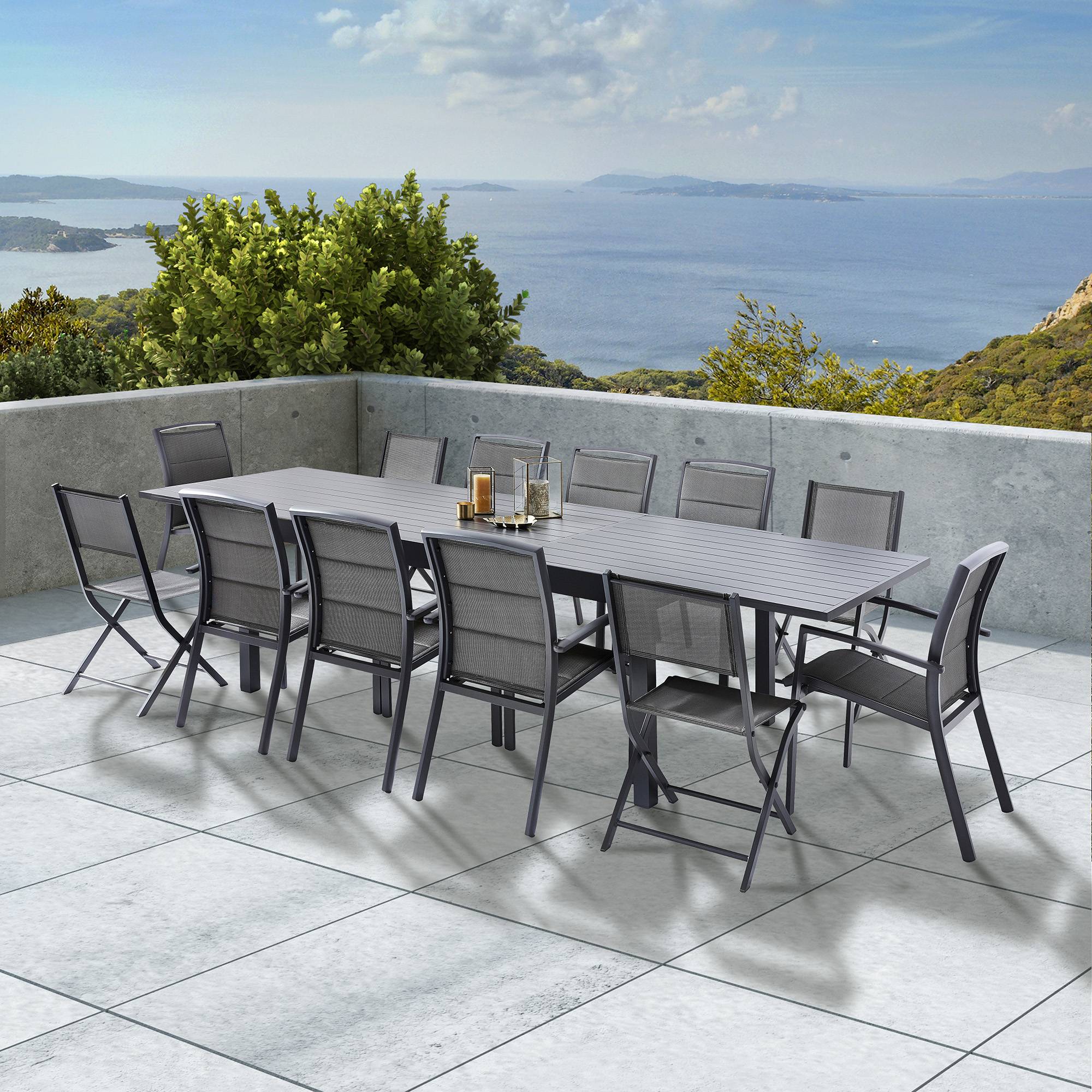 Wilsa Garden - Ensemble MODULO 8/12p en aluminium et 12 fauteuils en aluminium et assise textilène - Imagen 2