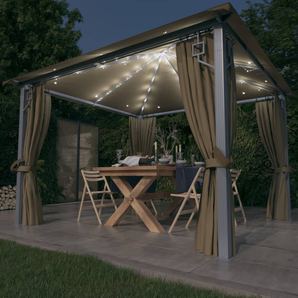 Abri de Terrasse en Aluminium avec Rideaux Moustiquaires et Lumières Solaires Taupe 3x3 m – ComfortXL Outdoor Living - Image 1