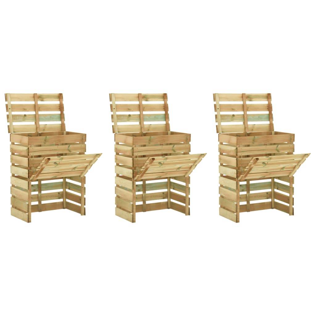 Lot de 3 Composteurs de Jardin Bois Pin Traité à Lattes 80x50x100 cm Écologique Brun - ComfortXL Outdoor Living - Image 1
