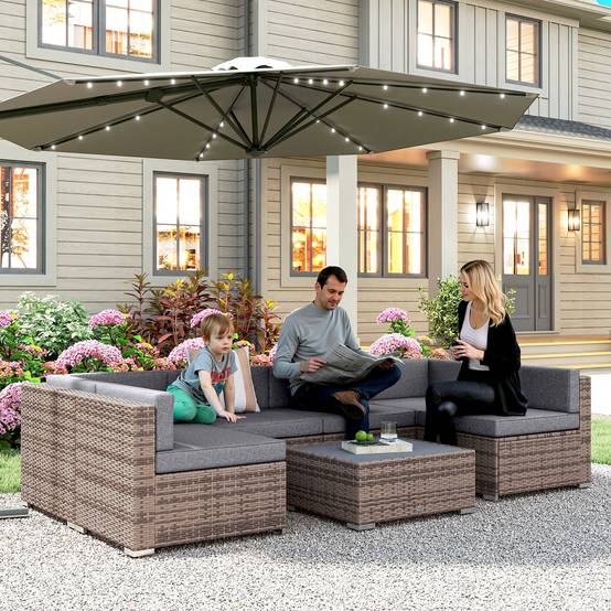 ComfortXL - Salon de jardin modulable 7 pièces résine tressée métal grand canapé table gris - ComfortXL Outdoor Living - Image 3
