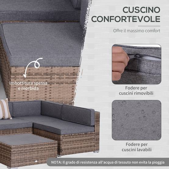 ComfortXL - Salon de jardin modulable 7 pièces résine tressée métal grand canapé table gris - ComfortXL Outdoor Living - Image 7