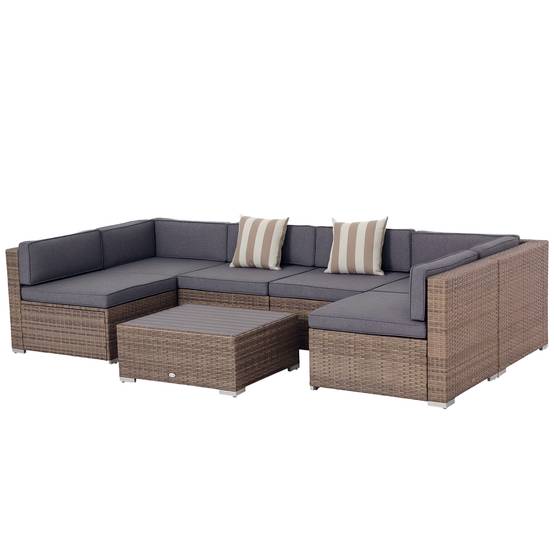 ComfortXL - Salon de jardin modulable 7 pièces résine tressée métal grand canapé table gris - ComfortXL Outdoor Living - Image 1