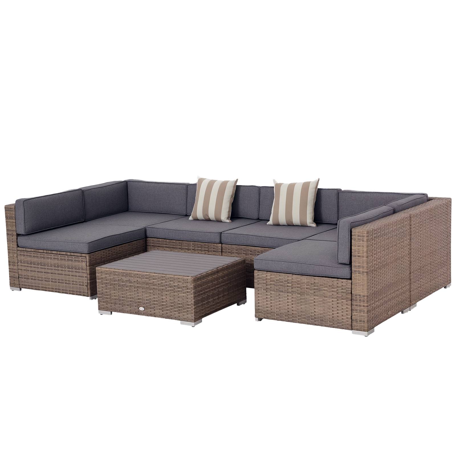 Salon de jardin modulable 7 pièces résine tressée métal grand canapé table gris - ComfortXL Outdoor Living