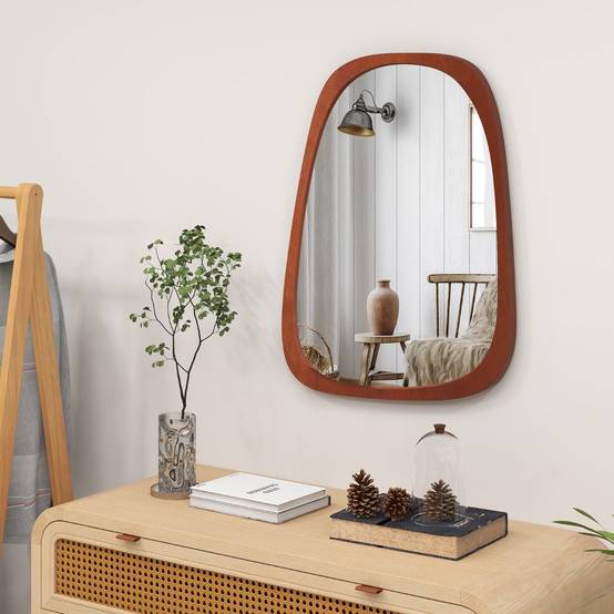 Miroir mural décoratif asymétrique de 68 x 53,5 cm avec cadre rustique miroir décoratif hd de forme originale avec vis d'expansion pour salon naturel - Image 2